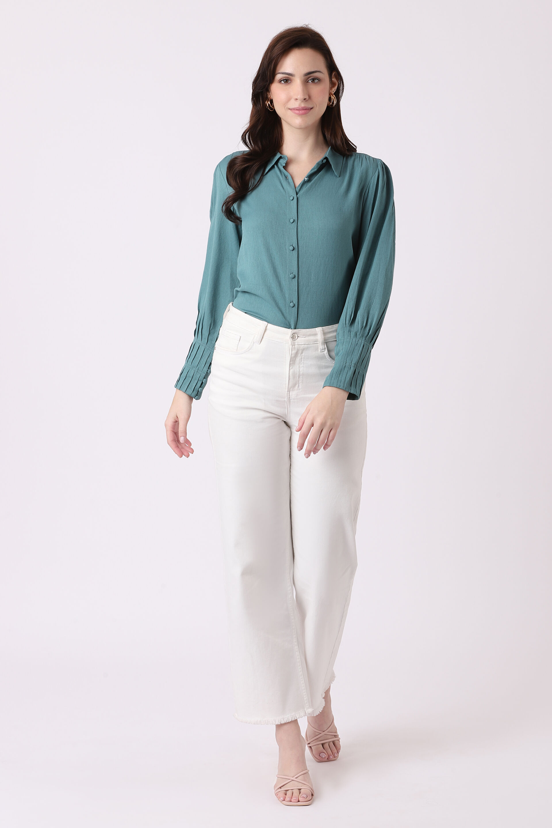 Aqua Solid Straight Top, Aqua, image 2